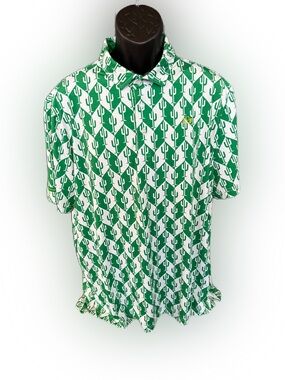 Good Good Fighting For Par Men’s Green and White Cactus Golf Polo Shirt. XL